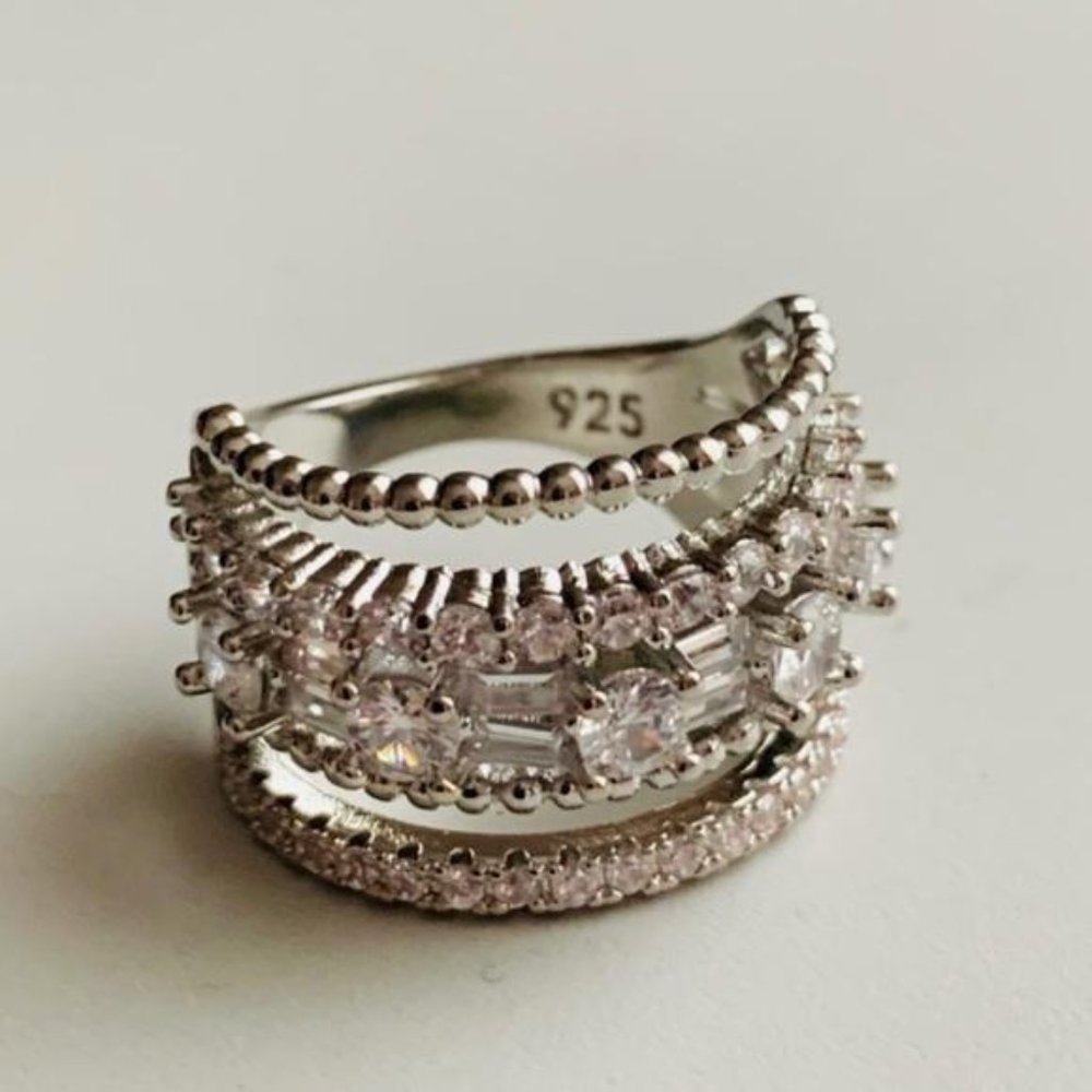 NEW 925 Sterling Silver Diamond Multi Band Ring, cute Ring, shiny Ring. - Picture 6 of 6
